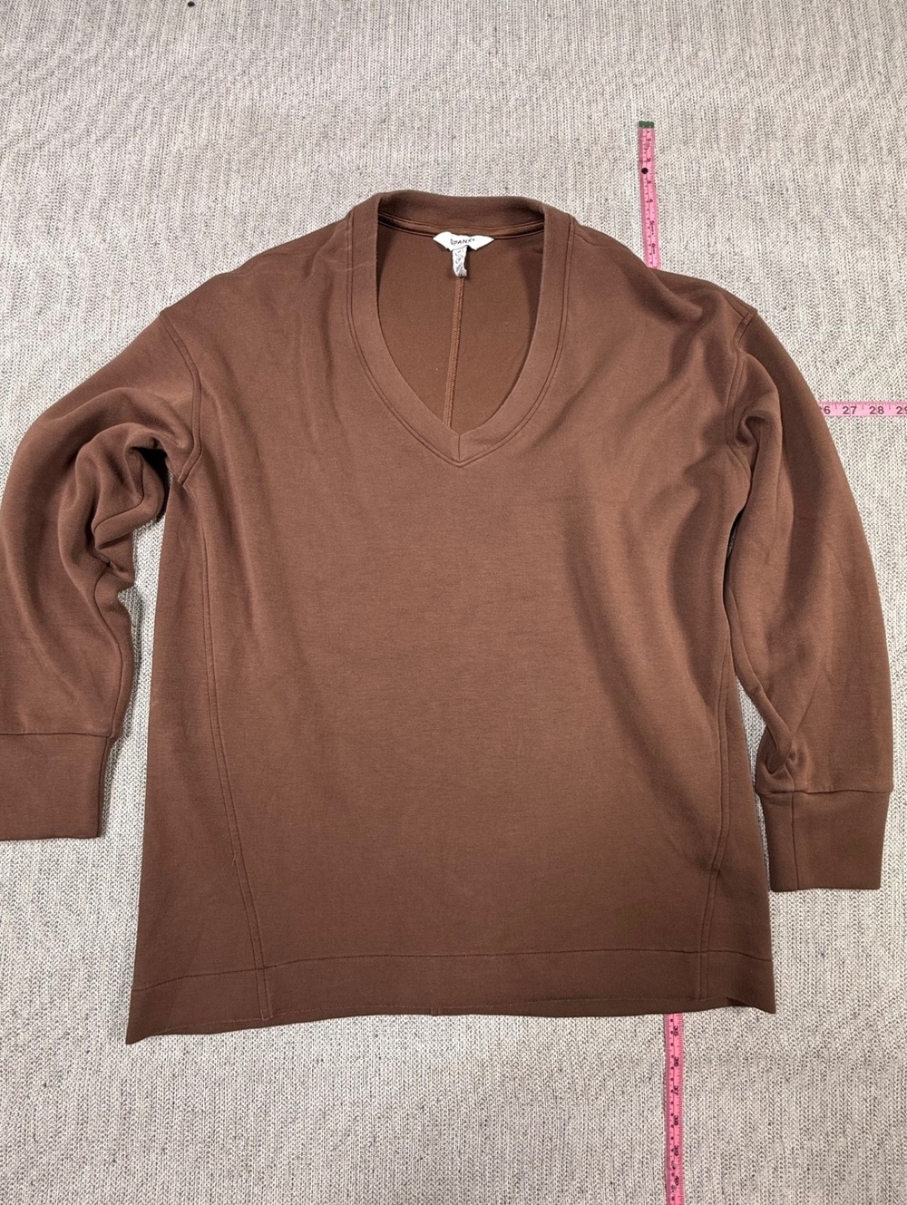 Spanx Brown V-Neck Sweatshirt Medium